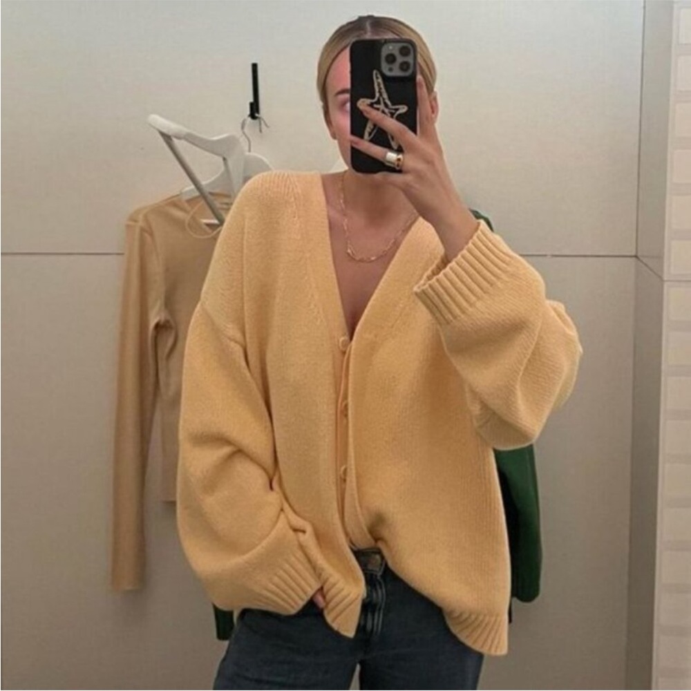 James Street Co. Small Butter Yellow Cotton Oversized Cardigan